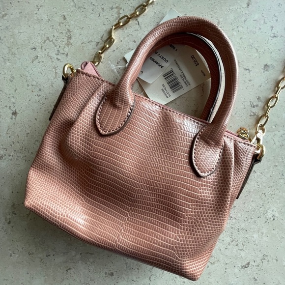 NWT Anne Klein Pink ”Dusty Rose”Mini Crossbody Lizard print Handbag - Picture 3 of 13